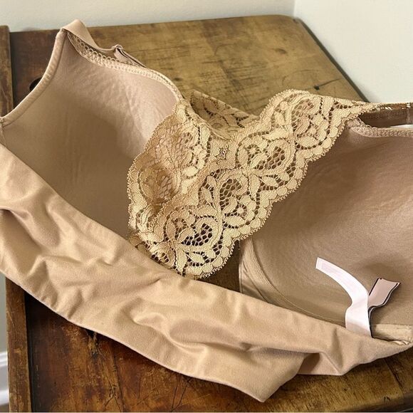 Victoria’s Secret Nude Lace Back Bra 34DDD Front Clasp Good Preworn Condition - Picture 7 of 8